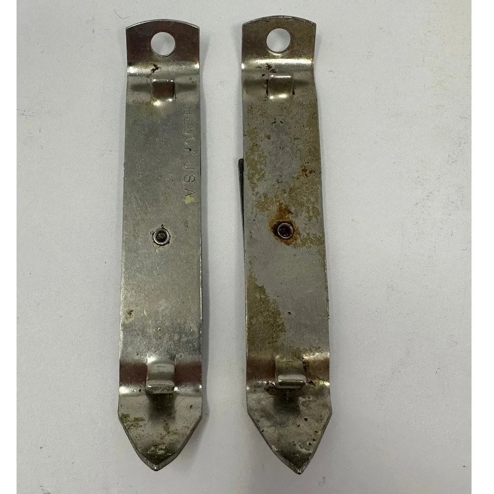 Vintage Heuck USA Magnetic Bottle Opener Church Key Can Piercer Metal Set of 2